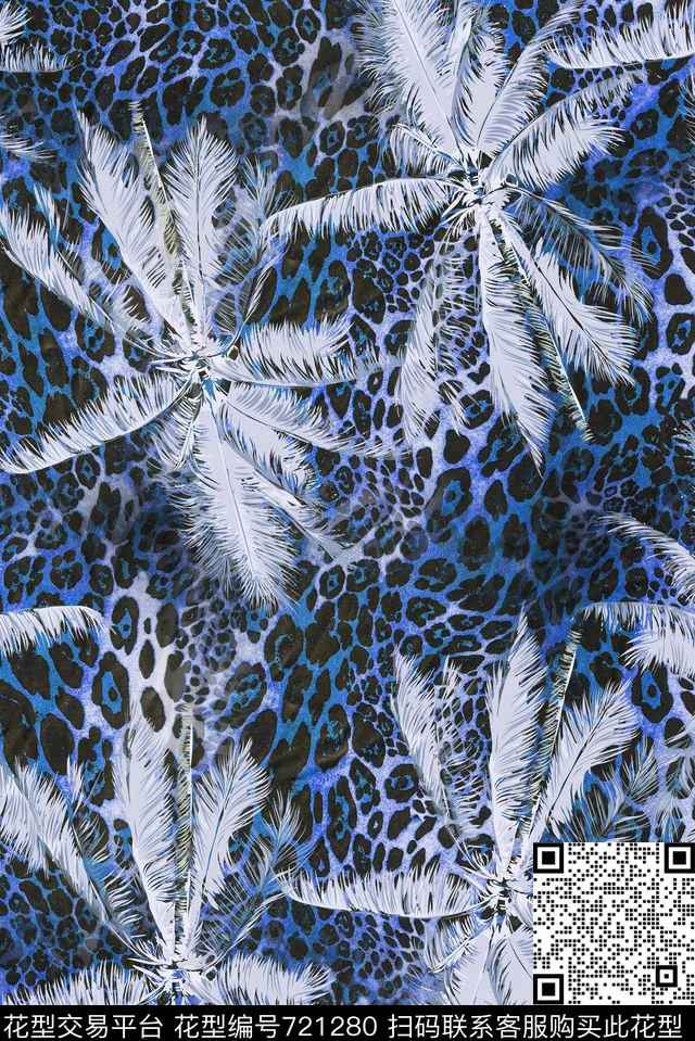 豹纹椰树蓝.jpg - 721280 -  - 数码印花花型 － 女装花型设计 － 瓦栏