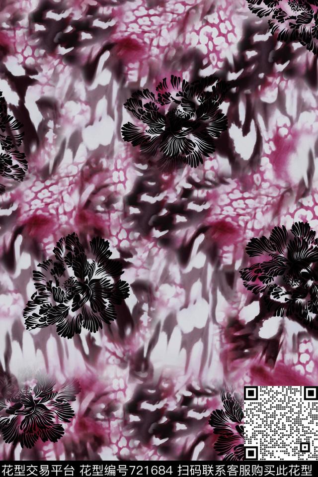 豹纹花朵印酒.jpg - 721684 - 豹纹 动物纹 花朵花卉 - 数码印花花型 － 女装花型设计 － 瓦栏