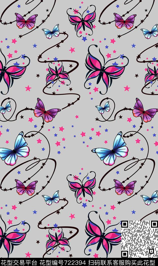 xl-371-2.jpg - 722394 - 蝴蝶 条纹 动物 - 传统印花花型 － 女装花型设计 － 瓦栏