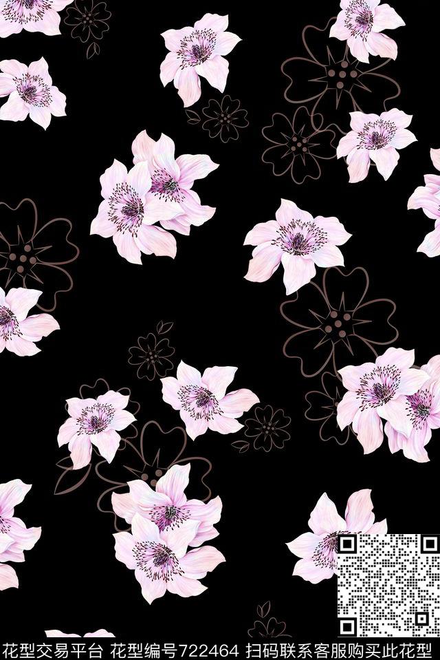花卉百合花框底纹.jpg - 722464 - 花瓣 百合 花朵 - 数码印花花型 － 女装花型设计 － 瓦栏