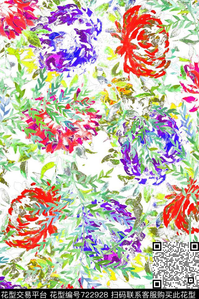 秘密花园白.jpg - 722928 - 大花 乱花 花朵 - 数码印花花型 － 女装花型设计 － 瓦栏