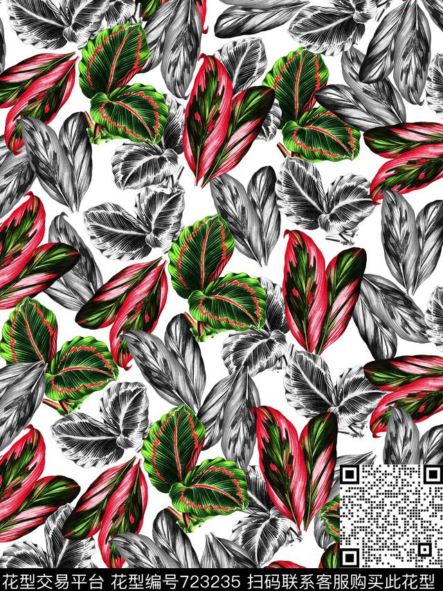 HOT0083-2.jpg - 723235 - 植物 热带大叶植物 重复图案 - 数码印花花型 － 女装花型设计 － 瓦栏