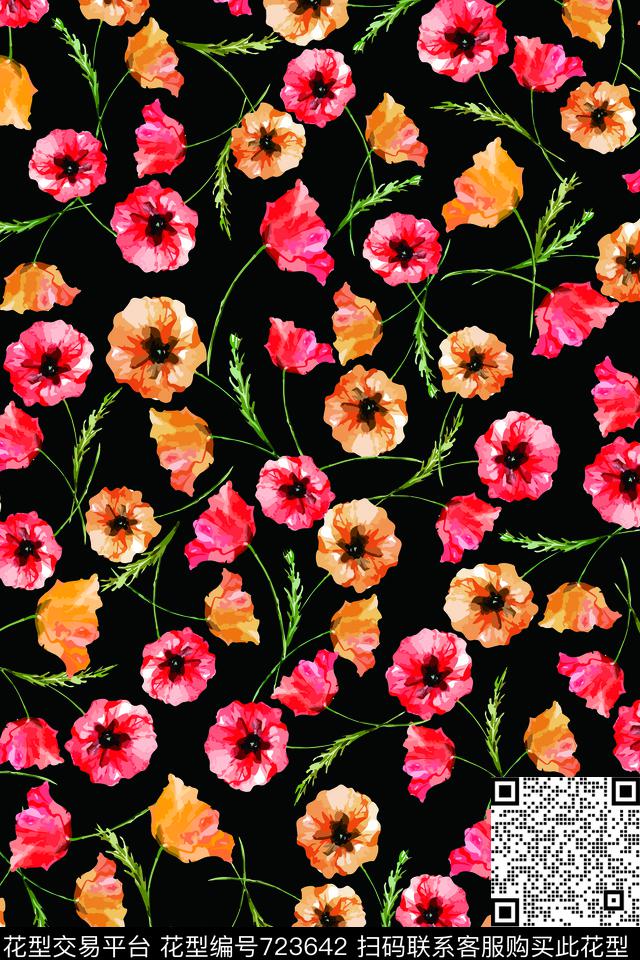 l6d01黑.jpg - 723642 - 时尚 植物 小碎花 - 数码印花花型 － 女装花型设计 － 瓦栏