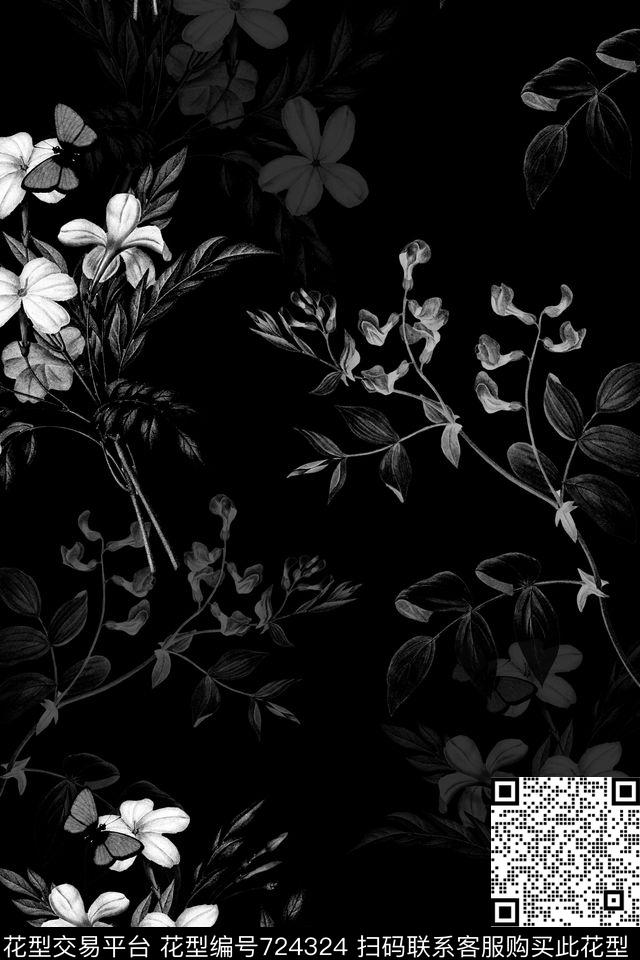 703C.jpg - 724324 - 男装 花卉 黑白 - 数码印花花型 － 男装花型设计 － 瓦栏