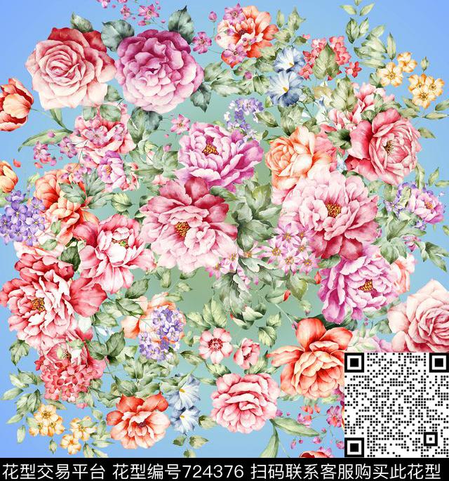 SAWFG074.jpg - 724376 - 水彩 花卉 床品 - 数码印花花型 － 床品花型设计 － 瓦栏