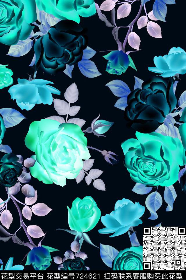 M23.jpg - 724621 - blue roses neon - 数码印花花型 － 男装花型设计 － 瓦栏