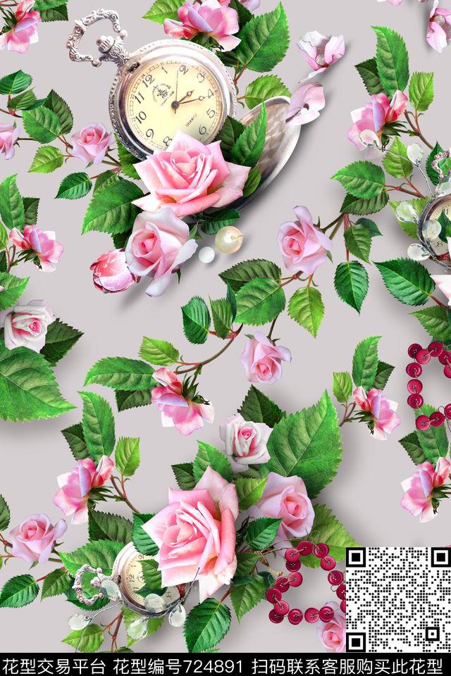 FY0659.jpg - 724891 - 花朵 花卉 怀表 - 数码印花花型 － 女装花型设计 － 瓦栏