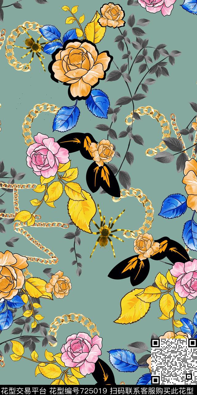 CG-1003-wht.jpg - 725019 - 水彩花 金属链条 色块花卉 - 数码印花花型 － 女装花型设计 － 瓦栏