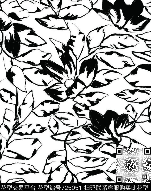 水墨画抽象花卉A.jpg - 725051 - 笔画 笔刷 水墨 - 数码印花花型 － 男装花型设计 － 瓦栏