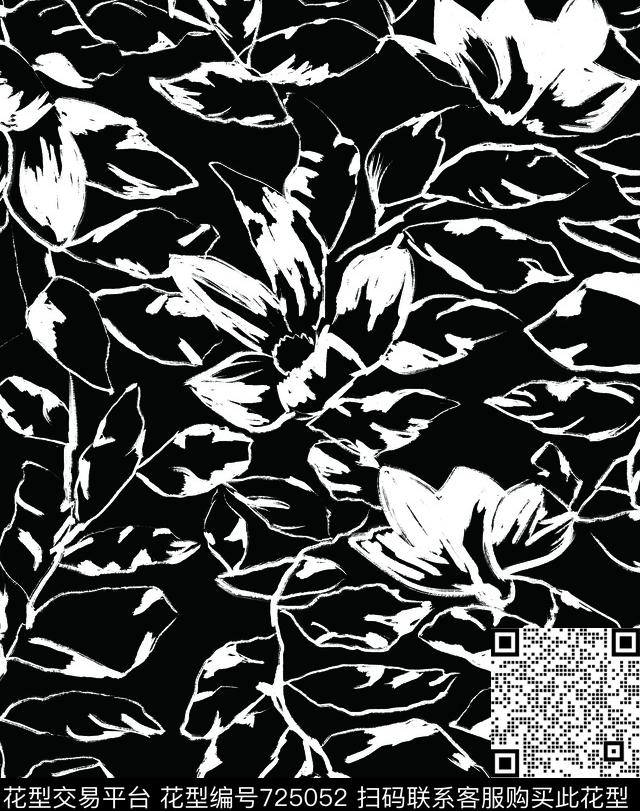 水墨画抽象花卉B.jpg - 725052 - 笔画 笔刷 水墨 - 数码印花花型 － 男装花型设计 － 瓦栏