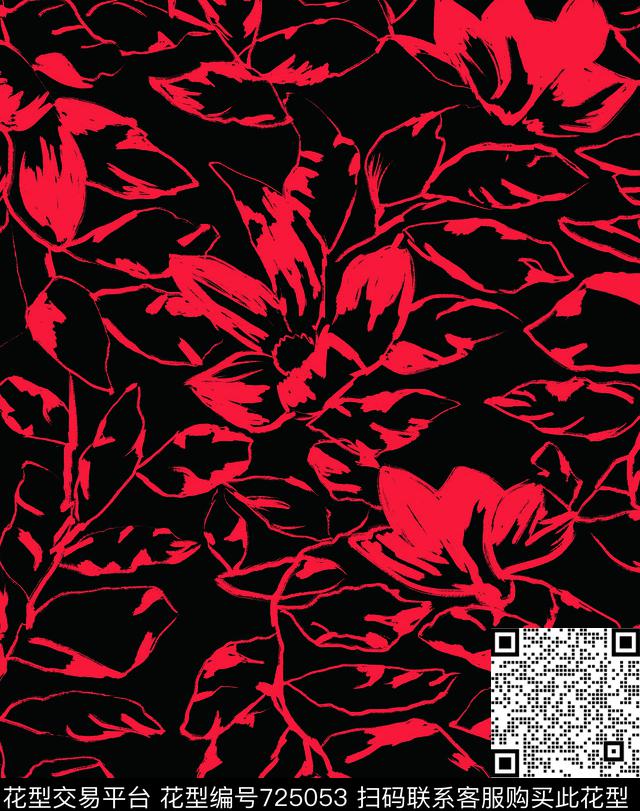 水墨画抽象花卉C.jpg - 725053 - 笔画 笔刷 水墨 - 数码印花花型 － 男装花型设计 － 瓦栏