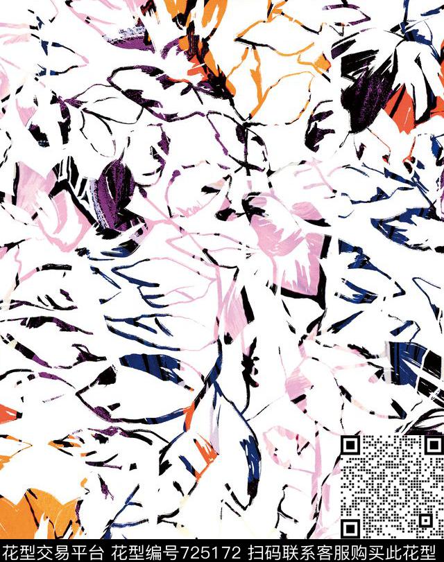 水墨画抽象花卉D.jpg - 725172 - 笔画 笔刷 水墨 - 数码印花花型 － 男装花型设计 － 瓦栏