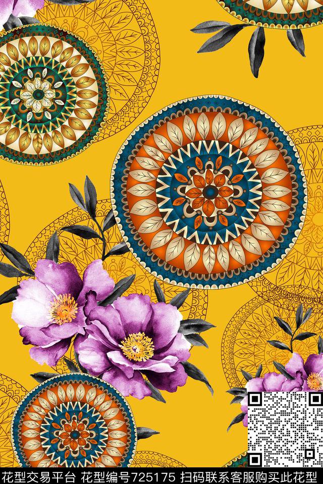 16101806.jpg - 725175 - 女装 中国风 花鸟植物 - 数码印花花型 － 女装花型设计 － 瓦栏