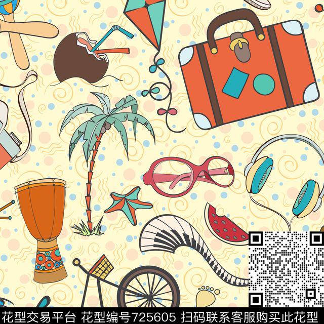 卡通.jpg - 725605 - 树 眼镜 自行车 - 传统印花花型 － 童装花型设计 － 瓦栏