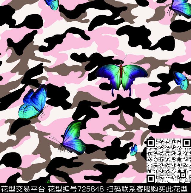 16-10-151.tif - 725848 - 迷彩服 动物迷彩 蝴蝶 - 数码印花花型 － 女装花型设计 － 瓦栏