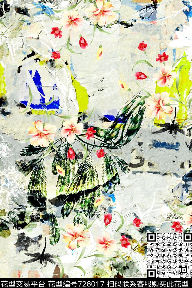 手绘玫瑰花卉花草水墨.jpg - 726017 - 手绘 玫瑰 花卉 - 数码印花花型 － 女装花型设计 － 瓦栏
