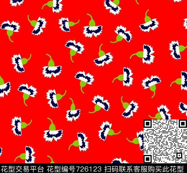 07352有.tif - 726123 - 花花世界 大红花 小碎花 - 传统印花花型 － 泳装花型设计 － 瓦栏