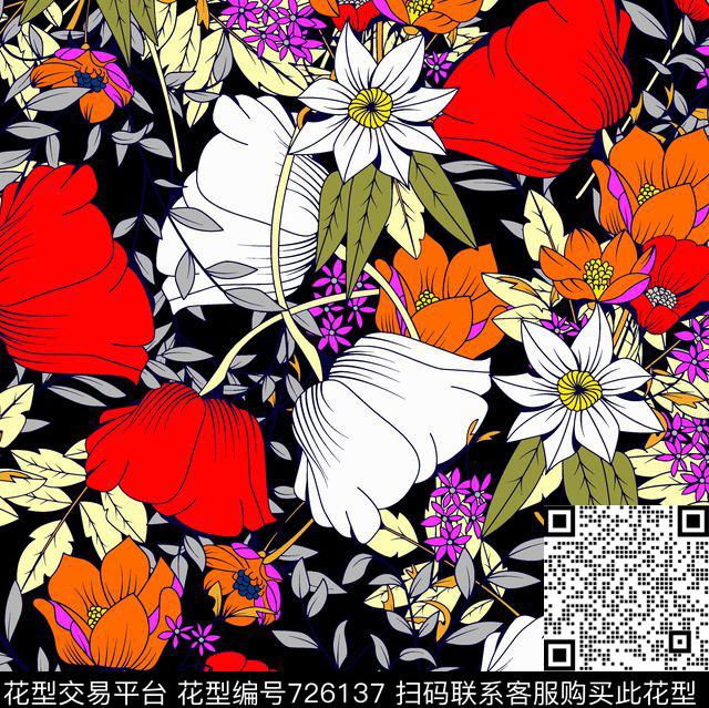 07346.tif - 726137 - 水仙花 花朵 花卉 - 传统印花花型 － 泳装花型设计 － 瓦栏