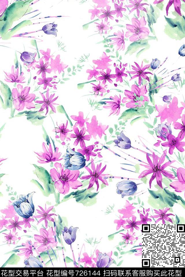 瓦栏-48.jpg - 726144 - 大花 花朵 花卉 - 数码印花花型 － 长巾花型设计 － 瓦栏
