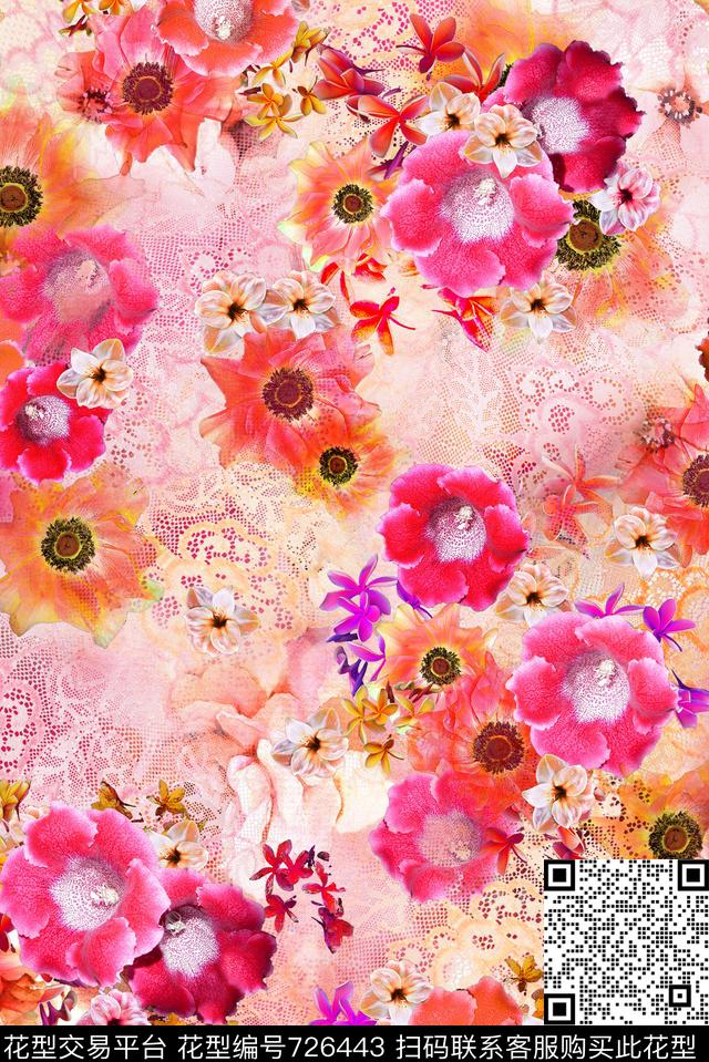 BM-W3389.jpg - 726443 - 大花 花朵 花卉 - 数码印花花型 － 女装花型设计 － 瓦栏