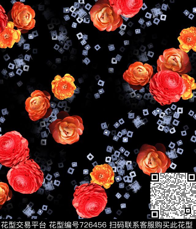 BM-X3572.jpg - 726456 - 牡丹 花朵 花卉 - 数码印花花型 － 女装花型设计 － 瓦栏