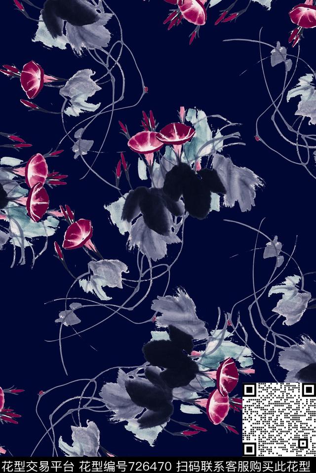 1286b-1.tif - 726470 - 抽象手绘水墨画植物花卉数码印花 时尚潮流女装裙子旗袍中国风印花 欧美复古大牌夹克外套纹理民族风印花 - 数码印花花型 － 女装花型设计 － 瓦栏