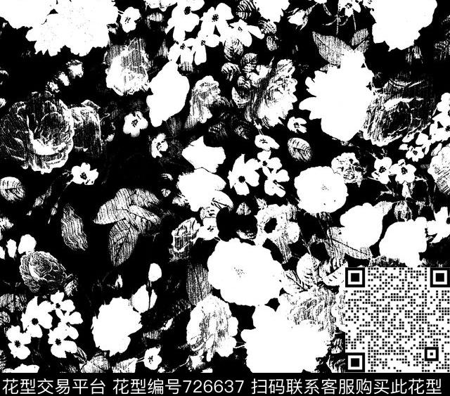几何复古玫瑰花卉C.jpg - 726637 - 水墨花卉 花卉 几何 - 传统印花花型 － 箱包花型设计 － 瓦栏