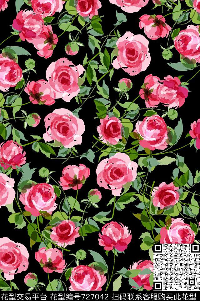 YSA2100429-1.jpg - 727042 - 花卉 玫瑰 小碎花 - 传统印花花型 － 女装花型设计 － 瓦栏