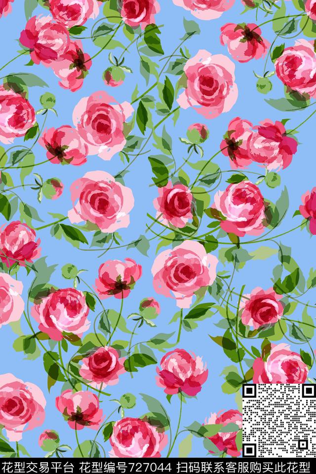 YSA2100429-2.jpg - 727044 - 花卉 玫瑰 小碎花 - 传统印花花型 － 女装花型设计 － 瓦栏