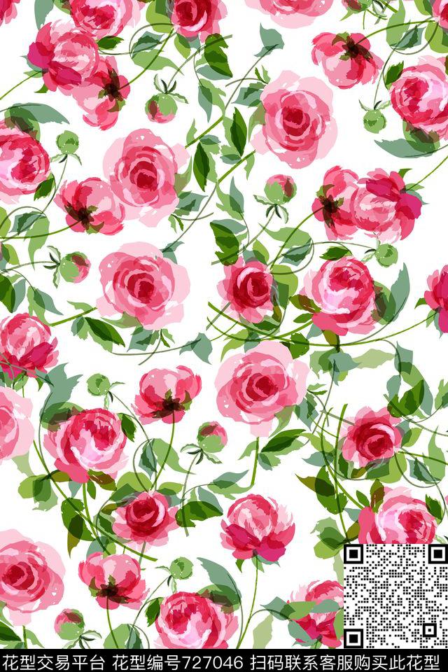 YSA2100429-3.jpg - 727046 - 花卉 玫瑰 小碎花 - 传统印花花型 － 女装花型设计 － 瓦栏