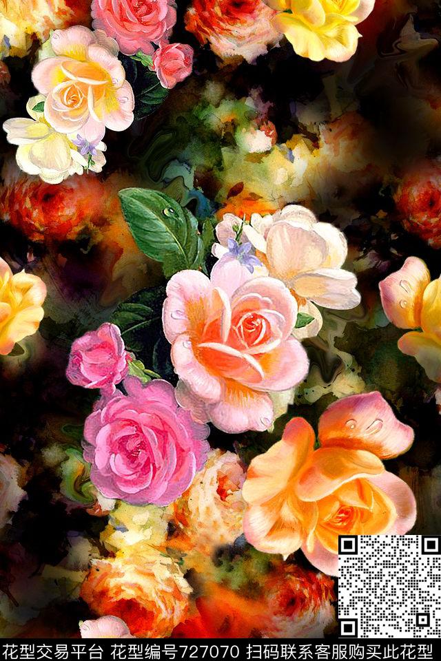 x-0722.jpg - 727070 - 花卉 油画 朦胧 - 数码印花花型 － 女装花型设计 － 瓦栏