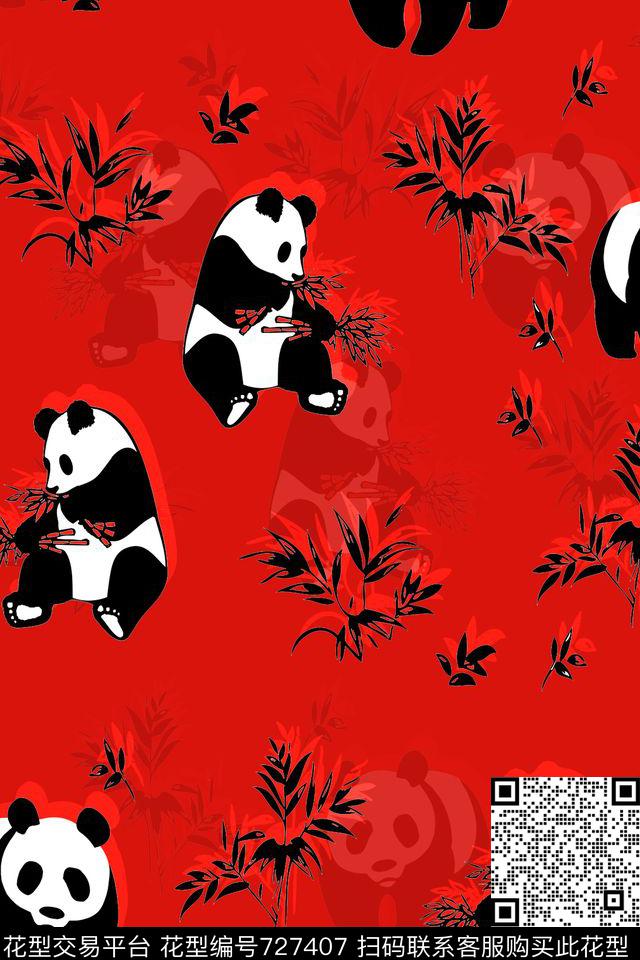 01熊猫-1.tif - 727407 - 简约 熊猫 竹子 - 数码印花花型 － 女装花型设计 － 瓦栏
