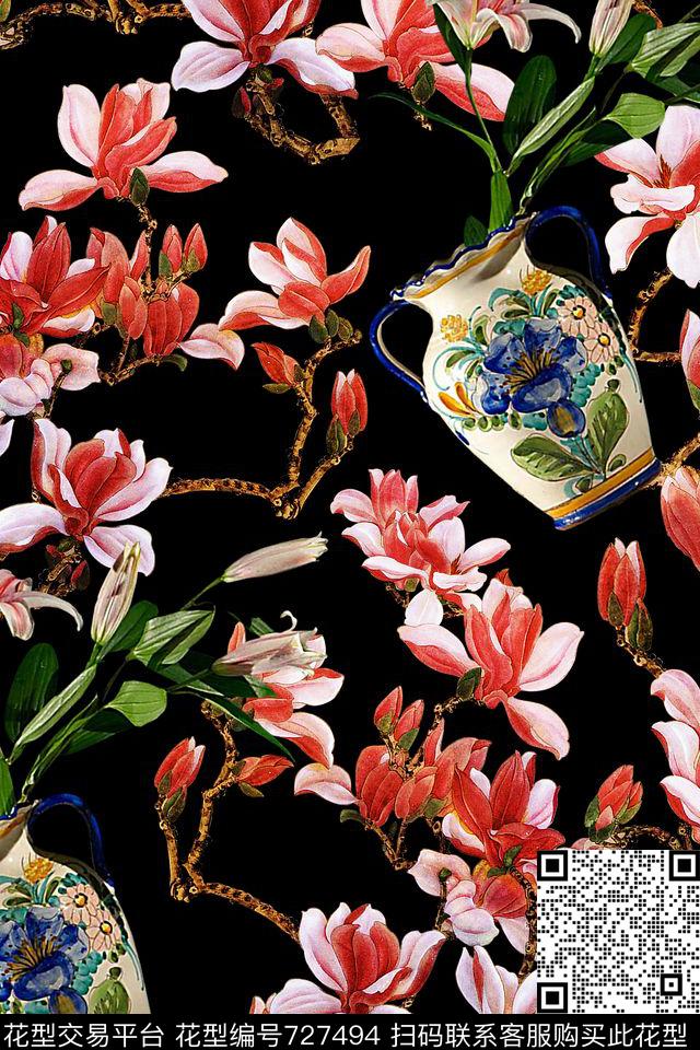 FY0667.jpg - 727494 - 花朵 花卉 中国风 - 数码印花花型 － 女装花型设计 － 瓦栏