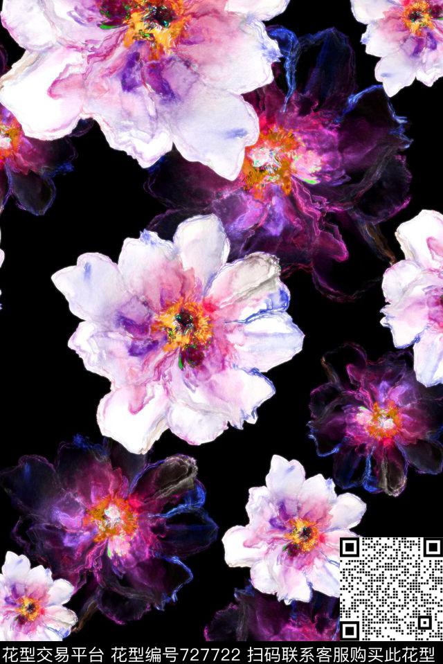 Z0276+.jpg - 727722 - 手绘水彩 手绘花卉 水墨泼墨 - 数码印花花型 － 女装花型设计 － 瓦栏