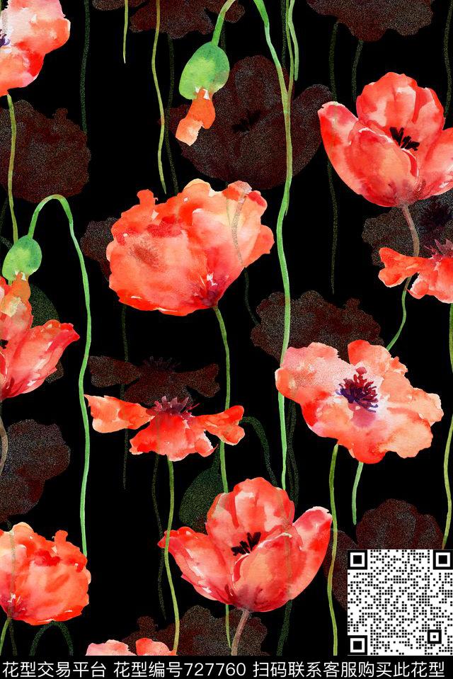 虞美人亮沙花.jpg - 727760 - 大花 花朵 花卉 - 数码印花花型 － 女装花型设计 － 瓦栏