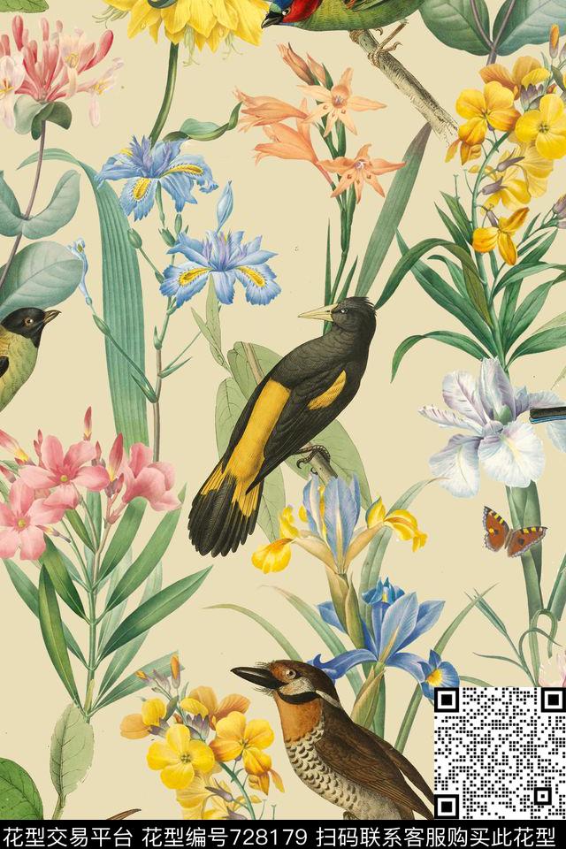 雷杜德·奥杜邦2.jpg - 728179 - 动物纹 女装 植物纹 - 数码印花花型 － 童装花型设计 － 瓦栏