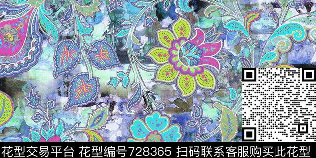 1225-90.jpg - 728365 - 民族风 卷草纹 传统缠枝纹样 - 数码印花花型 － 女装花型设计 － 瓦栏