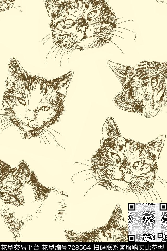 喵.jpg - 728564 - 童装 猫 动物纹 - 传统印花花型 － 童装花型设计 － 瓦栏