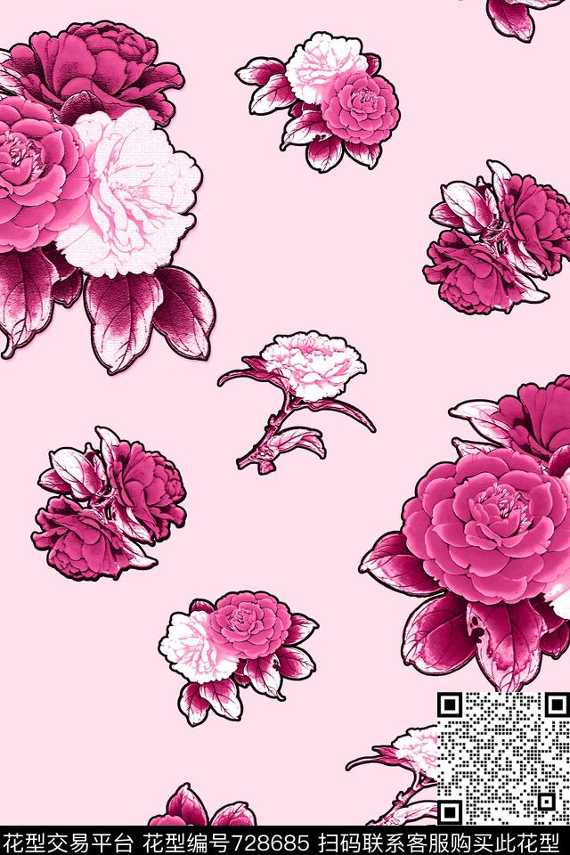石雕花 浅红.jpg - 728685 - 血红 花卉 透明花 - 数码印花花型 － 女装花型设计 － 瓦栏