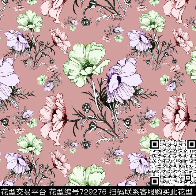 手绘，大花.jpg - 729276 - 花卉 - 传统印花花型 － 女装花型设计 － 瓦栏