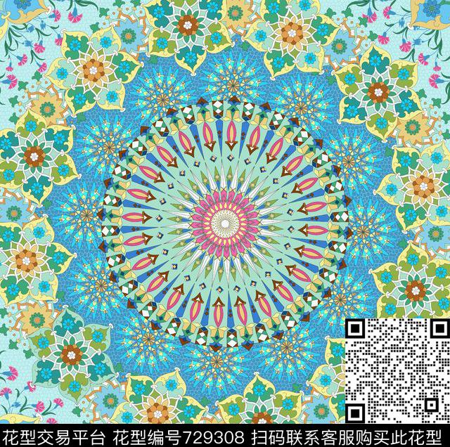 玻璃尊-1.jpg - 729308 - 花卉纹样 缠枝花卉 玻璃尊 - 传统印花花型 － 长巾花型设计 － 瓦栏