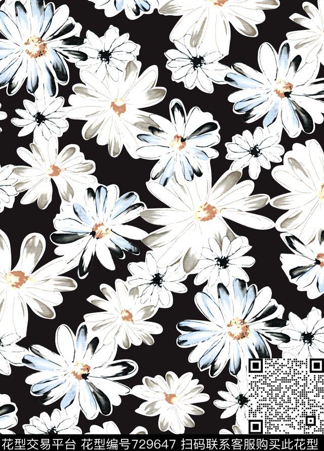 太阳白花卉.jpg - 729647 - 乱花 小碎花 花朵 - 传统印花花型 － 女装花型设计 － 瓦栏