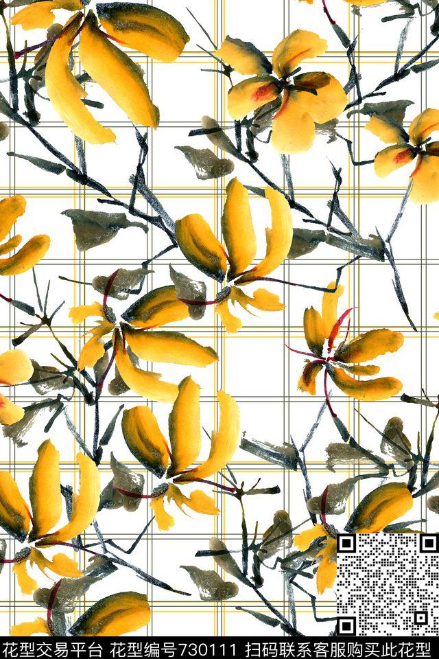 20161027-家纺水墨花卉.jpg - 730111 - 水彩 格子 手绘 - 数码印花花型 － 箱包花型设计 － 瓦栏