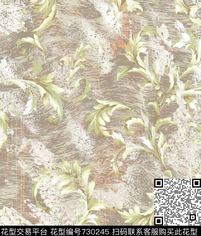1225-93.jpg - 730245 - 欧式卷草 卷草 树叶 - 数码印花花型 － 女装花型设计 － 瓦栏