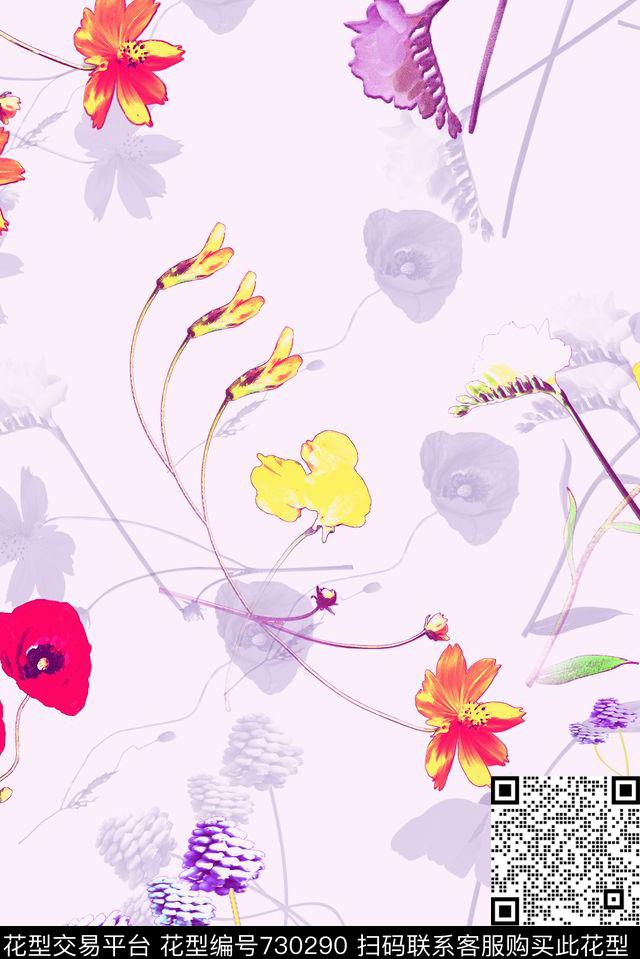 乱花白色底纹.jpg - 730290 - 血红 花卉 透明花 - 数码印花花型 － 女装花型设计 － 瓦栏