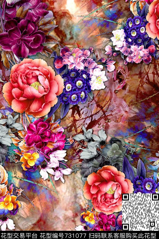 CE-016165.jpg - 731077 - 抽象 玫瑰 大花 - 数码印花花型 － 女装花型设计 － 瓦栏