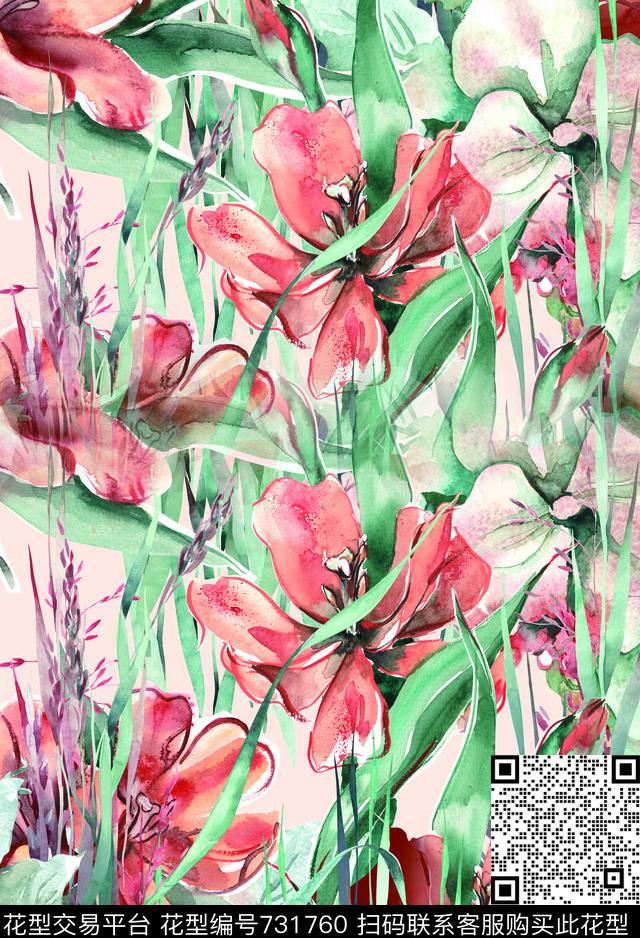 1u.jpg - 731760 - 花朵 花卉 乱花 - 数码印花花型 － 女装花型设计 － 瓦栏