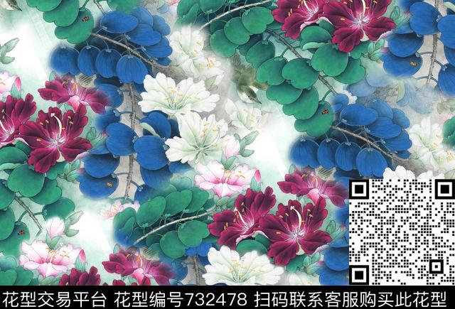 X1146.tif - 732478 - 中国风 循环花型 女装花型 - 数码印花花型 － 女装花型设计 － 瓦栏