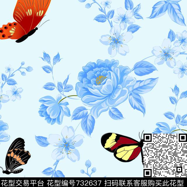 TY0001-2.jpg - 732637 - 花朵、蝴蝶、 清新、自然。 - 数码印花花型 － 女装花型设计 － 瓦栏