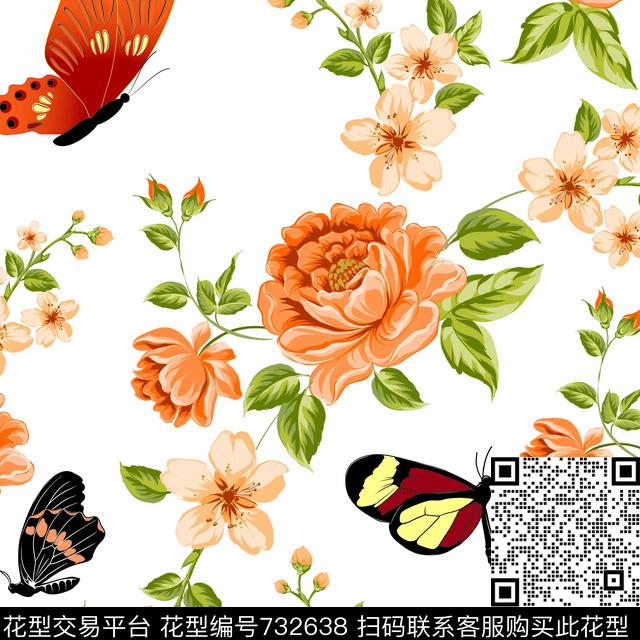 TY0001-3.jpg - 732638 - 花朵、蝴蝶、 清新、自然。 - 数码印花花型 － 女装花型设计 － 瓦栏